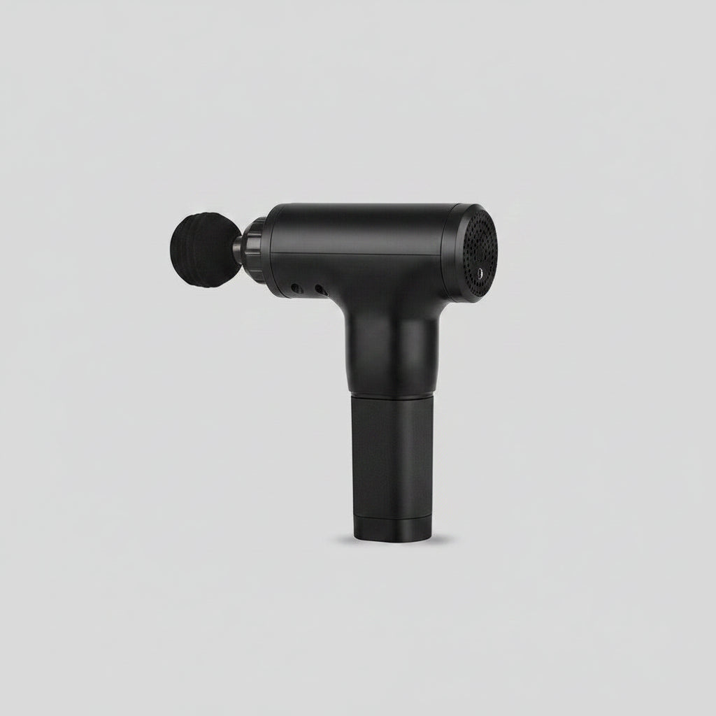The Recovery Gun Pro deep-tissue massager with its four specialised heads
