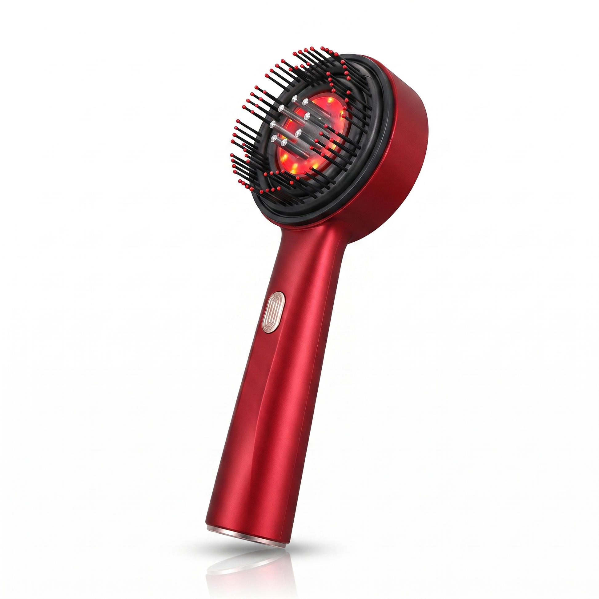 The Scalp Comb vibrating massage comb with red light on a white background